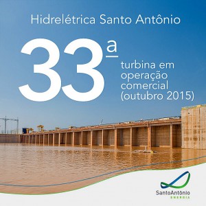 Hidrelétrica Santo Antônio coloca a 33ª turbina em operação